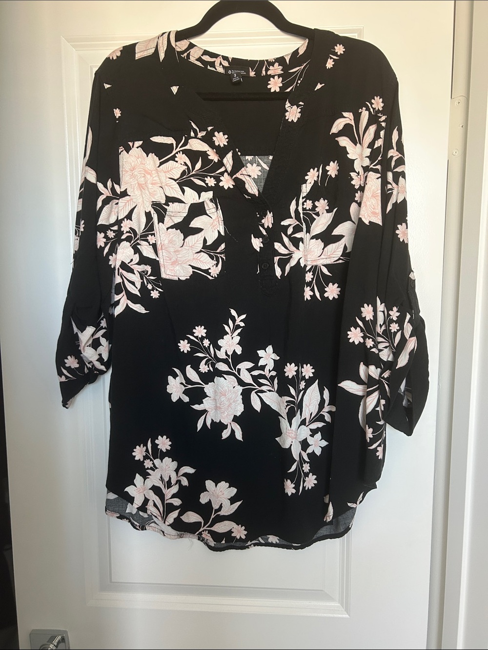 torrid Black Floral Henley Tunic with Soft Pink Blooms
